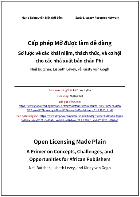 ‘Cấp phép Mở được làm dễ dàng. Sơ lược về các khái niệm, thách thức, và cơ hội cho các nhà xuất bản châu Phi’ - bản dịch sang tiếng Việt