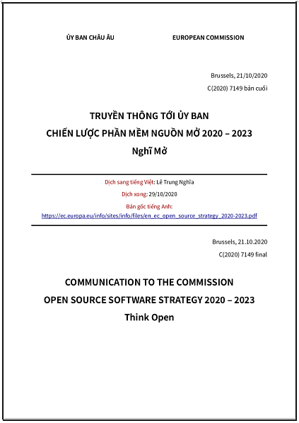 Chiến lược phần mềm nguồn mở 2020-2023 của Ủy ban châu Âu: Nghĩ Mở - bản dịch sang tiếng Việt