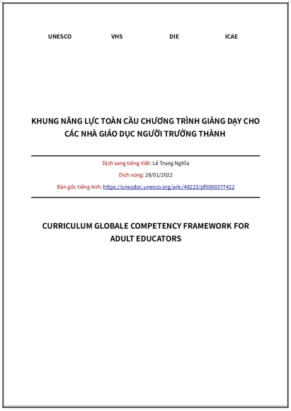 ‘Khung Năng lực Toàn cầu Chương trình giảng dạy cho các Nhà giáo dục Người trưởng thành’ - bản dịch sang tiếng Việt
