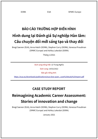 ‘Báo cáo trường hợp điển hình: Hình dung lại đánh giá sự nghiệp hàn lâm: Câu chuyện đổi mới sáng tạo và thay đổi’ - bản dịch sang tiếng Việt