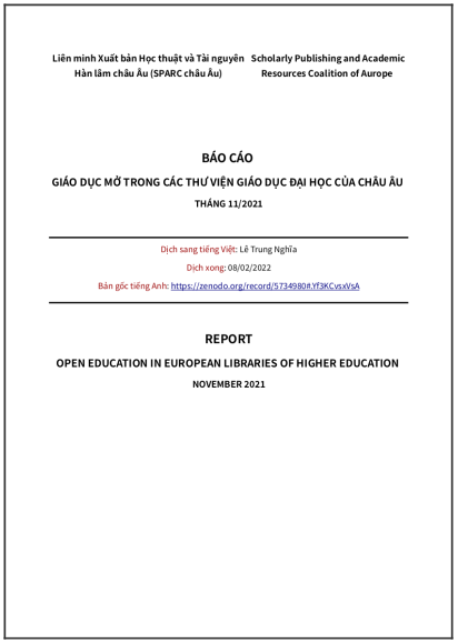 ‘Báo cáo Giáo dục Mở trong các thư viện giáo dục đại học của châu Âu’ - bản dịch sang tiếng Việt