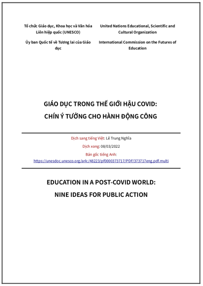 ‘Giáo dục trong thế giới hậu COVID: Chín ý tưởng cho hành động công’ - bản dịch sang tiếng Việt