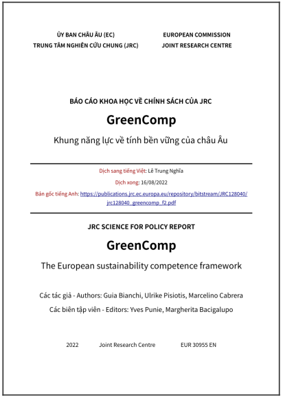 ‘GreenComp - Khung năng lực về tính bền vững của châu Âu’ - bản dịch sang tiếng Việt