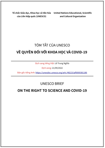 ‘Tóm tắt của UNESCO về quyền đối với khoa học và COVID-19’ - bản dịch sang tiếng Việt