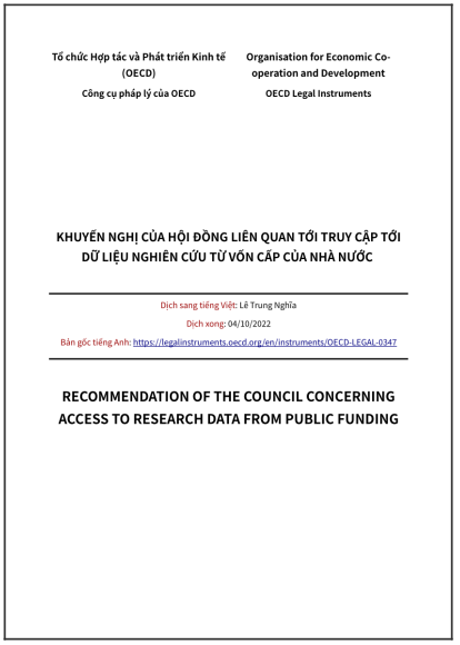 ‘Khuyến nghị của Hội đồng liên quan tới Truy cập tới Dữ liệu Nghiên cứu từ vốn cấp của nhà nước’ - bản dịch sang tiếng Việt