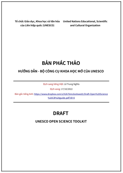 ‘Bản phác thảo: Hướng dẫn - Bộ công cụ Khoa học Mở của UNESCO’ - bản dịch sang tiếng Việt