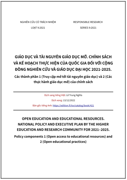 ‘GDM và TNGDM. Chính sách và kế hoạch thực hiện của quốc gia đối với cộng đồng nghiên cứu và giáo dục đại học 2021-2025. Các thành phần 1 & 2 của chính sách’ - bản dịch sang tiếng Việt