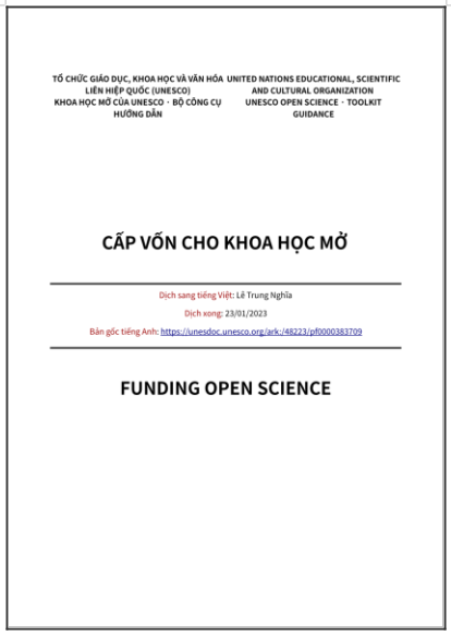 ‘Bộ công cụ khoa học mở của UNESCO - Hướng dẫn - Cấp vốn cho Khoa học Mở’ - bản dịch sang tiếng Việt