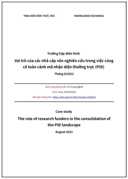 ‘Trường hợp điển hình - Vai trò của các nhà cấp vốn nghiên cứu trong việc củng cố toàn cảnh mã nhận diện thường trực (PID)’ - bản dịch sang tiếng Việt