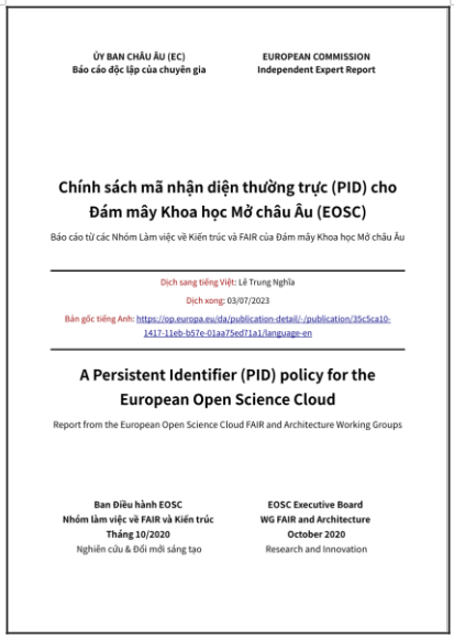 ‘EC (2020): Chính sách mã nhận diện thường trực (PID) cho Đám mây Khoa học Mở châu Âu (EOSC)’ - bản dịch sang tiếng Việt