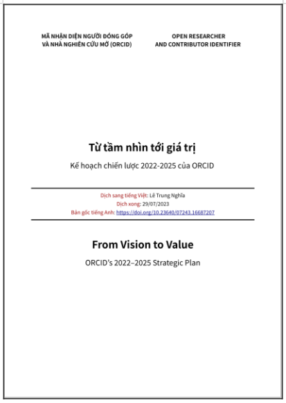 ‘Từ tầm nhìn tới giá trị: Kế hoạch chiến lược 2022-2025 của ORCID’ - bản dịch sang tiếng Việt