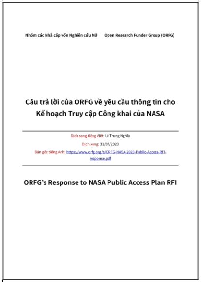 ‘Câu trả lời của ORFG về yêu cầu thông tin cho Kế hoạch Truy cập Công khai của NASA’ - bản dịch sang tiếng Việt