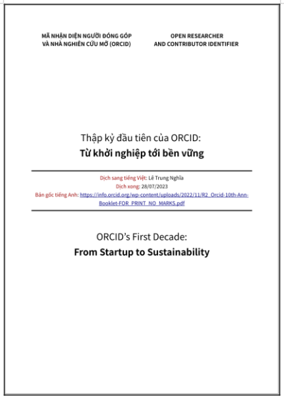‘Thập kỷ đầu tiên của ORCID: Từ khởi nghiệp tới bền vững’ - bản dịch sang tiếng Việt