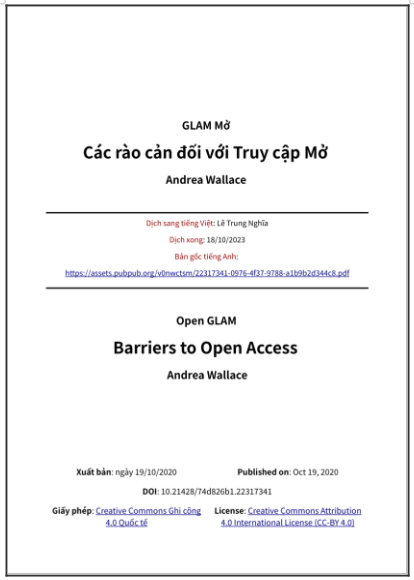 ‘GLAM Mở: Các rào cản đối với Truy cập Mở’ - bản dịch sang tiếng Việt
