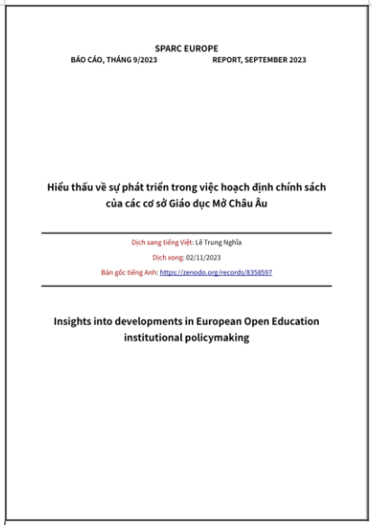 ‘Hiểu thấu về sự phát triển trong việc hoạch định chính sách của các cơ sở Giáo dục Mở Châu Âu’ - bản dịch sang tiếng Việt