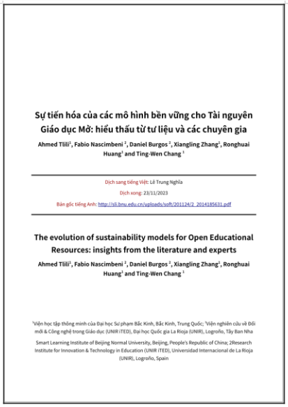 ‘Sự tiến hóa của các mô hình bền vững cho Tài nguyên Giáo dục Mở: hiểu thấu từ tư liệu và các chuyên gia’ - bản dịch sang tiếng Việt