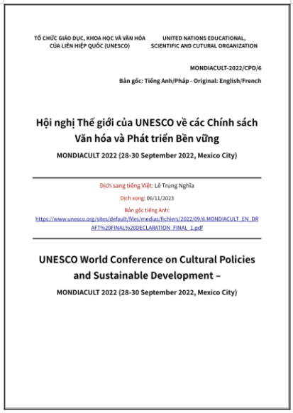 ‘Hội nghị Thế giới của UNESCO về các Chính sách Văn hóa và Phát triển Bền vững’ - bản dịch sang tiếng Việt