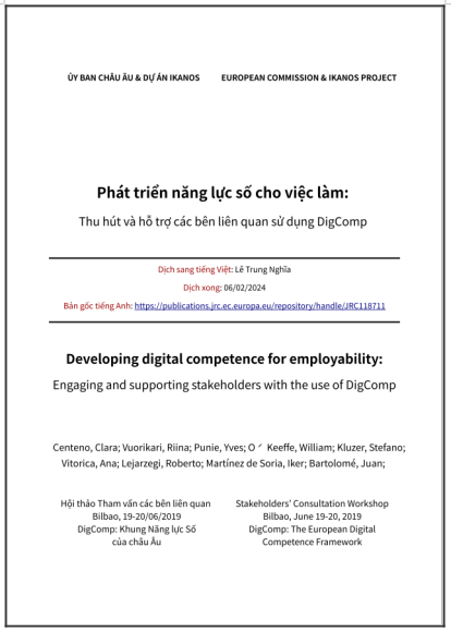 ‘Phát triển năng lực số cho việc làm: Thu hút và hỗ trợ các bên liên quan sử dụng DigComp’ - bản dịch sang tiếng Việt