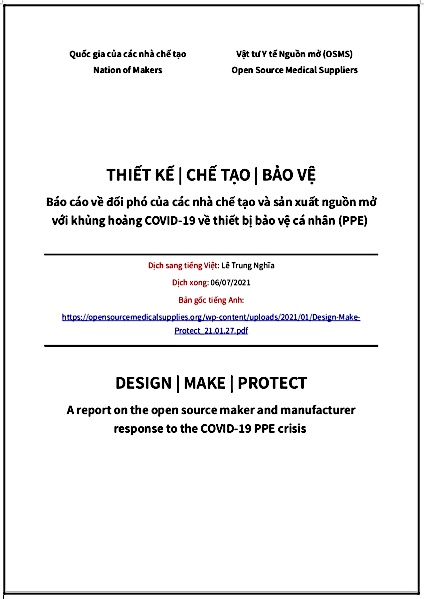 ‘THIẾT KẾ | CHẾ TẠO | BẢO VỆ - Báo cáo về đối phó của các nhà chế tạo và sản xuất nguồn mở với khủng hoảng COVID-19 về các thiết bị bảo vệ cá nhân (PPE).’ - bản dịch sang tiếng Việt