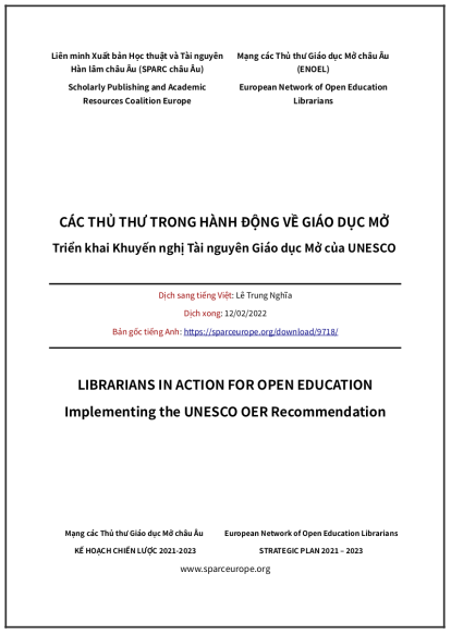‘Các thủ thư trong Hành động về Giáo dục Mở: Triển khai Khuyến nghị Tài nguyên Giáo dục Mở của UNESCO’ - bản dịch sang tiếng Việt