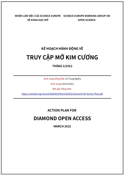 ‘Kế hoạch Hành động về Truy cập Mở Kim cương’ - bản dịch sang tiếng Việt