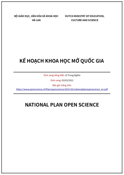 ‘Kế hoạch Khoa học Mở Quốc gia’ của Chính phủ Hà Lan - bản dịch sang tiếng Việt