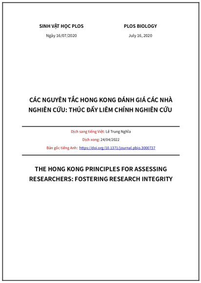 ‘Các nguyên tắc Hong Kong đánh giá các nhà nghiên cứu: Thúc đẩy liêm chính nghiên cứu’ - bản dịch sang tiếng Việt