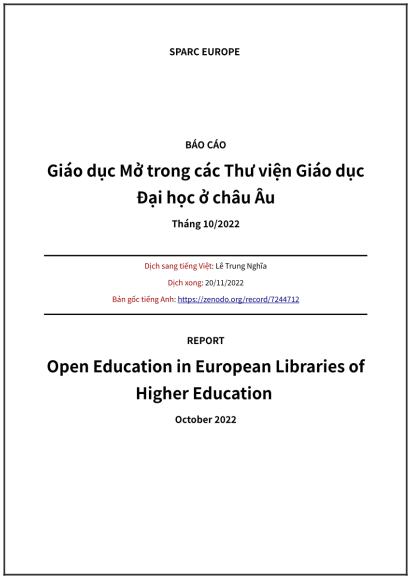 ‘Giáo dục Mở trong các Thư viện Giáo dục Đại học ở châu Âu’ - bản dịch sang tiếng Việt