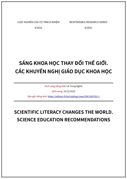 ‘Sáng khoa học thay đổi thế giới. Các khuyến nghị giáo dục khoa học’ - bản dịch sang tiếng Việt