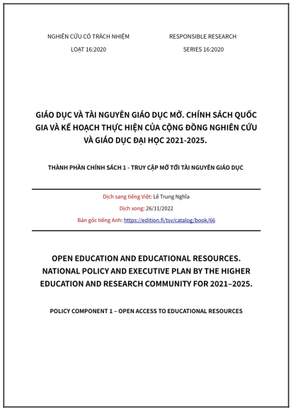 ‘Giáo dục và tài nguyên giáo dục mở. Chính sách quốc gia và kế hoạch thực hiện của cộng động nghiên cứu và giáo dục đại học 2021-2025’ - bản dịch sang tiếng Việt