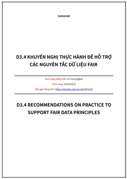 ‘D3.4 Khuyến nghị thực hành để hỗ trợ các nguyên tắc dữ liệu FAIR’ - bản dịch sang tiếng Việt