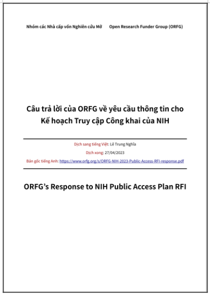 ‘Câu trả lời của ORFG về yêu cầu thông tin cho Kế hoạch Truy cập Công khai của NIH’ - bản dịch sang tiếng Việt