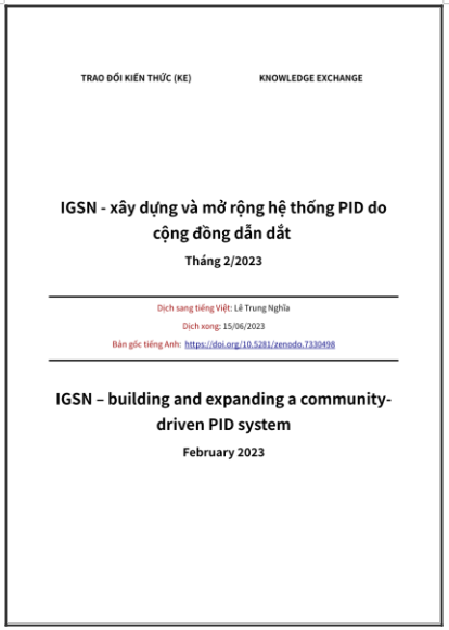 ‘IGSN - xây dựng và mở rộng hệ thống PID do cộng đồng dẫn dắt’ - bản dịch sang tiếng Việt