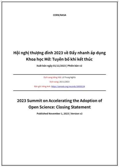 ‘Hội nghị thượng đỉnh 2023 về Đẩy nhanh áp dụng Khoa học Mở: Tuyên bố khi kết thúc’ - bản dịch sang tiếng Việt