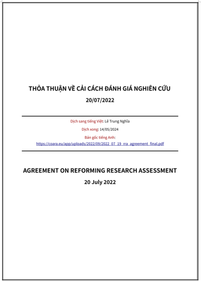 ‘Thỏa thuận về cải cách đánh giá nghiên cứu’ - bản dịch sang tiếng Việt