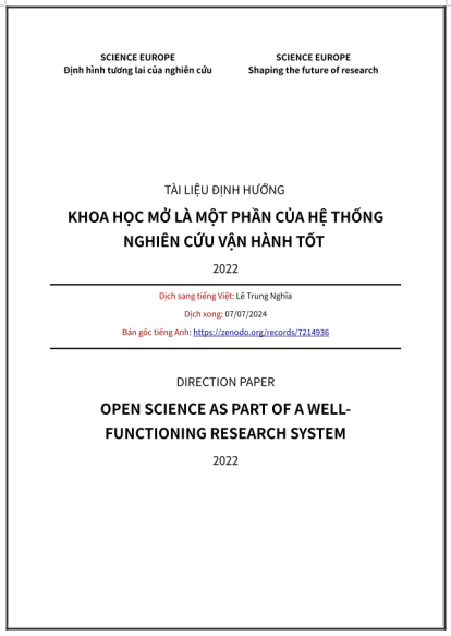 ‘Tài liệu định hướng: Khoa học Mở là một phần của hệ thống nghiên cứu vận hành tốt, 2022’ - bản dịch sang tiếng Việt