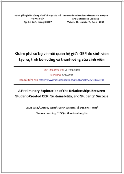 ‘Khám phá sơ bộ về mối quan hệ giữa OER do sinh viên tạo ra, tính bền vững và thành công của sinh viên’ - bản dịch sang tiếng Việt
