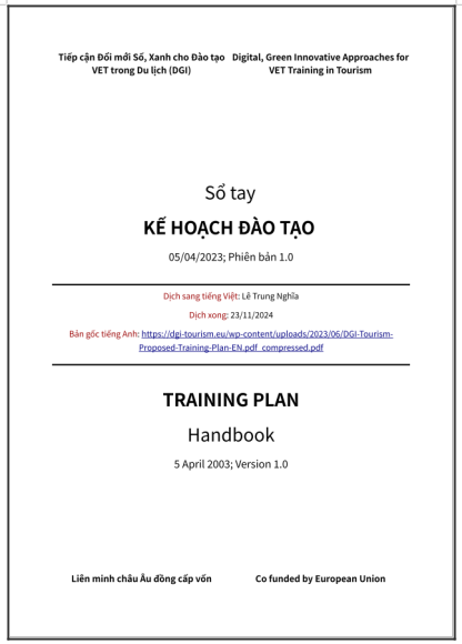 ‘Sổ tay KẾ HOẠCH ĐÀO TẠO: Tiếp cận Đổi mới Số, Xanh cho Đào tạo VET trong Du lịch (DGI)’ - bản dịch sang tiếng Việt