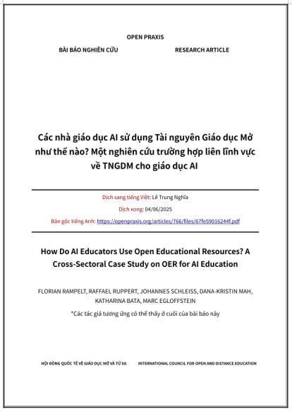 ‘Các nhà giáo dục AI sử dụng Tài nguyên Giáo dục Mở như thế nào? Một nghiên cứu trường hợp liên lĩnh vực về TNGDM cho giáo dục AI’ - bản dịch sang tiếng Việt