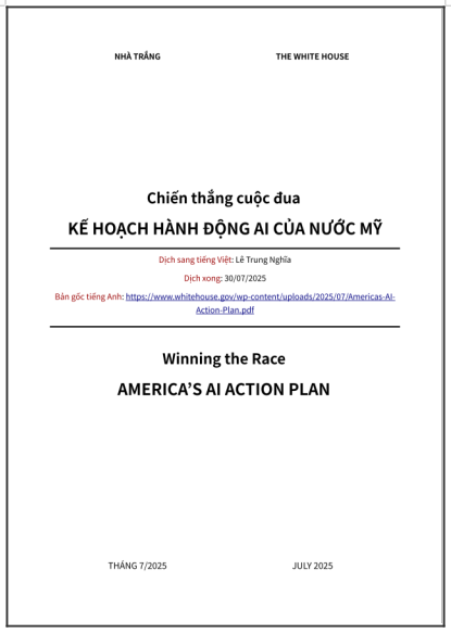 ‘Chiến thắng cuộc đua: KẾ HOẠCH HÀNH ĐỘNG AI CỦA NƯỚC MỸ’ - bản dịch sang tiếng Việt