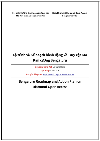 ‘Lộ trình và Kế hoạch hành động về Truy cập Mở Kim cương Bengaluru’ - bản dịch sang tiếng Việt