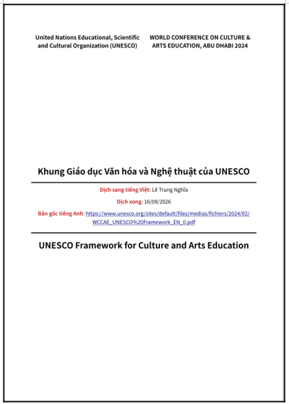 ‘Khung Giáo dục Văn hóa và Nghệ thuật của UNESCO’ - bản dịch sang tiếng Việt